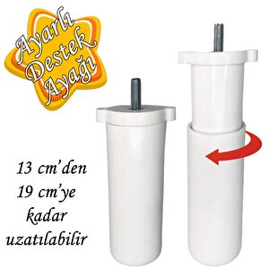 Ayarlı Destek Ayağı 13 X 19 Cm Beyaz Gizli Mobilya Kanepe Baza Koltuk Ünite Ayakları Metrik 8 Civatalı İnce Diş