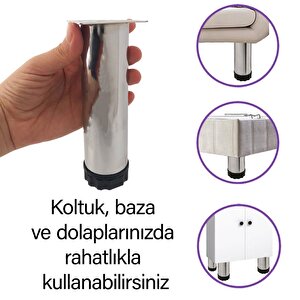 8 Adet Metal Ayarlanabilir 15 Cm Krom Destek Ayağı Mobilya Kanepe Baza Koltuk Dolap Sehpa Tv Ünitesi Ayağı