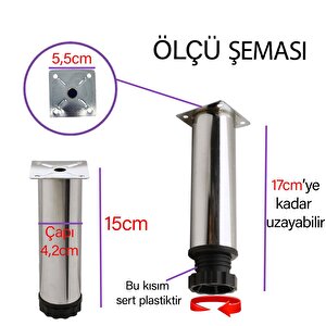 8 Adet Metal Ayarlanabilir 15 Cm Krom Destek Ayağı Mobilya Kanepe Baza Koltuk Dolap Sehpa Tv Ünitesi Ayağı