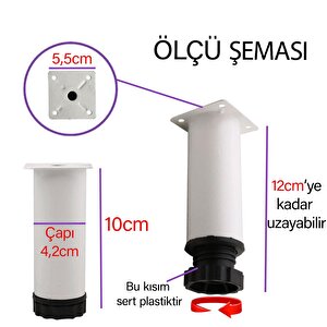 2 Adet Metal Ayarlanabilir 10 Cm Beyaz Destek Ayağı Mobilya Kanepe Baza Koltuk Dolap Sehpa Tv Ünitesi Ayağı