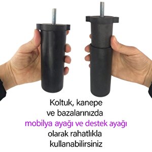 Ayarlı Destek Ayağı 13 X 19 Cm Siyah Gizli Mobilya Kanepe Baza Koltuk Ünite Ayakları Metrik 8 Civatalı İnce Diş