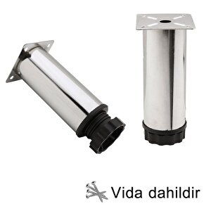 2 Adet Metal Ayarlanabilir 10 Cm Krom Destek Ayağı Mobilya Kanepe Baza Koltuk Dolap Sehpa Tv Ünitesi Ayağı
