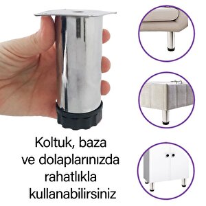 4 Adet Metal Ayarlanabilir 10 Cm Krom Destek Ayağı Mobilya Kanepe Baza Koltuk Dolap Sehpa Tv Ünitesi Ayağı