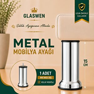 Metal Ayarlanabilir 15 Cm Krom Destek Ayağı Mobilya Kanepe Baza Koltuk Dolap Sehpa Tv Ünitesi Ayağı