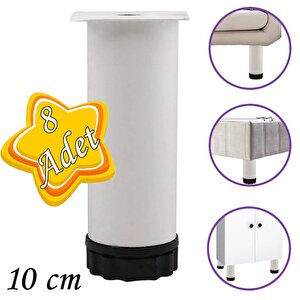 8 Adet Metal Ayarlanabilir 10 Cm Beyaz Destek Ayağı Mobilya Kanepe Baza Koltuk Dolap Sehpa Tv Ünitesi Ayağı