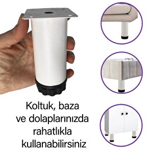 8 Adet Metal Ayarlanabilir 10 Cm Beyaz Destek Ayağı Mobilya Kanepe Baza Koltuk Dolap Sehpa Tv Ünitesi Ayağı