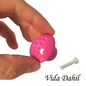 15 Adet Pembe Noktalı Mantar Düğme Kulp Çocuk Bebek Mobilya Çekmece Dolap Kapak Kulbu Metal Kulp Aksesuarları Vidalı