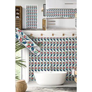 Lacivert Lale Motifli Yapışkanlı Folyo Çini Desenli Su Geçirmez Mutfak Banyo Sticker Kaplama 0710 90x500 cm 