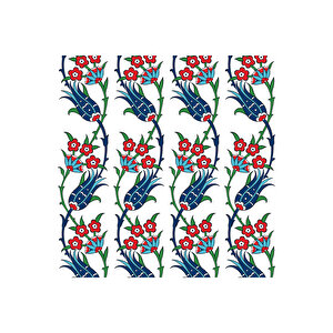 Lacivert Lale Motifli Yapışkanlı Folyo Çini Desenli Su Geçirmez Mutfak Banyo Sticker Kaplama 0710 90x500 cm 