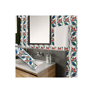 Lacivert Lale Motifli Yapışkanlı Folyo Çini Desenli Su Geçirmez Mutfak Banyo Sticker Kaplama 0710 90x500 cm 