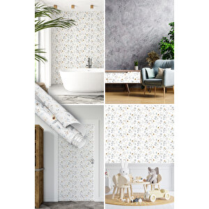 Minimal Çiçekli Kendinden Yapışkanlı Folyo, Kelebek Desenli Silinebilir Sticker Kaplama Folyosu 1305 45x1500 cm 