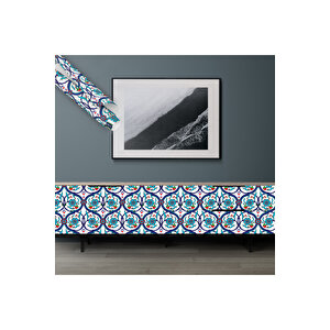 Osmanlı Çini Desenli Yapışkanlı Folyo, Dekoratif Su Geçirmez, Silinebilir Yüzey Kaplama Folyosu 0705 45x1500 cm 