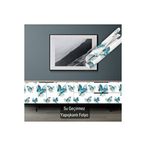 Mavi Soft Kelebek Desenli Yapışkanlı Folyo, Su Geçirmez Kendin Yap Dekoratif Folyo Sticker 1301