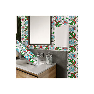 Çini Görünümlü Yapışkanlı Folyo, Kırmızı Yeşil Dekoratif Su Geçirmez Kaplama Kağıdı Sticker 0706 45x1500 cm 