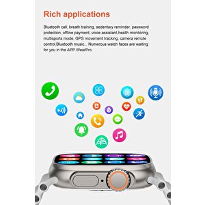 Torima 10i̇n1 Akıllı Tam Dokunmatik Bluetooth Çağrı Müzik Çalar Apple Ios Android Uyumlu Saat Turuncu