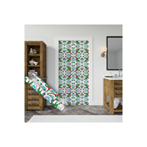 Çini Görünümlü Yapışkanlı Folyo, Kırmızı Yeşil Dekoratif Su Geçirmez Kaplama Kağıdı Sticker 0706