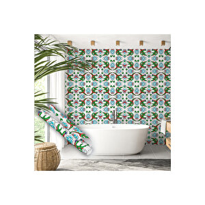 Çini Görünümlü Yapışkanlı Folyo, Kırmızı Yeşil Dekoratif Su Geçirmez Kaplama Kağıdı Sticker 0706