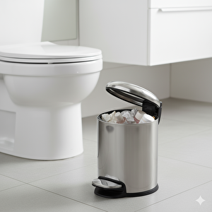 Pedallı 5 L Parlak Nikel Çöp Kovası 31x23x20 cm