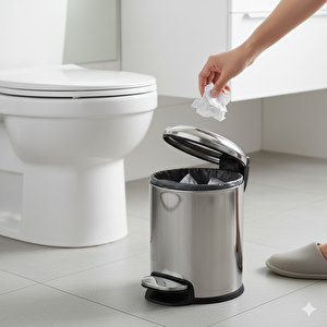 Pedallı 5 L Parlak Nikel Çöp Kovası 31x23x20 cm