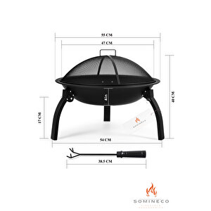 Metal 4 Parça İthal Katlanabilir Ve Taşınabilir Ateş Çukuru-mangal Şömine Bahçe Isıtma Kamp  54 Cm