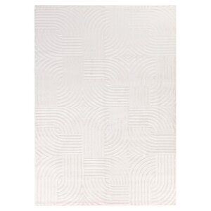 Kabartmalı Karo Desenli İskandinav Bohem Tarzı Yumuşak Halı Krem 160x230 cm