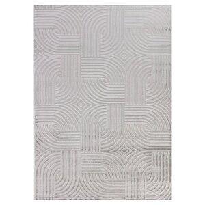 Kabartmalı Karo Desenli İskandinav Bohem Tarzı Yumuşak Halı Gümüş Krem 200x290 cm