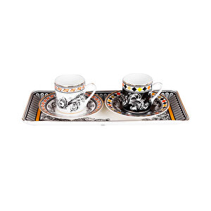 Margery Bone Porselen Barok Desenli 2 Li Kahve Fincanı Seti