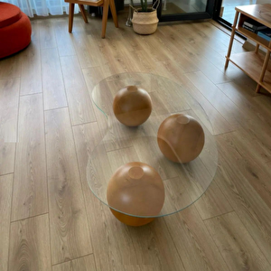 Mode Beans Cam Orta Sehpa Açık Ceviz Top Ayaklı