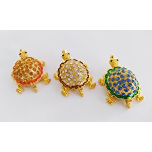 Mücevherat Kutusu Metal Swaroski Taşlı 3lü Orta Boy Kaplumbağa Biblo Dekorasyon