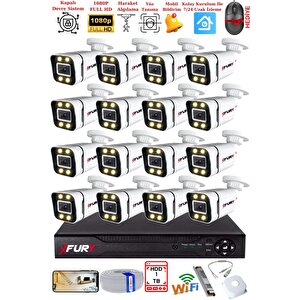 16 Kameralı 1080p Görüntü Gece Renkli Full Hd 4 X Ultra Led Gece Renkli Güvenlik Kamerası Seti 1tb