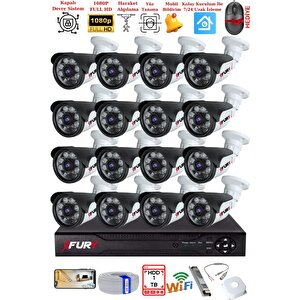 16 Kameralı Gece Görüşlü 1080p 2mp Görüntü Full Hd Atom Led Güvenlik Kamerası Seti 5570 1 Tb