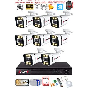 8 Kameralı 1080p Görüntü Gece Renkli Full Hd 4 X Ultra Led Gece Renkli Güvenlik Kamerası Seti 1tb