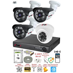 4 Kameralı 5mp 3.6mm Lens 2mp Görüntü 6 Atom Led Gece Görüşlü Fullhd Güvenlik Kamerası 5525di 1 Tb