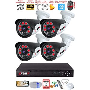 4 Kameralı Gece Görüşlü 1080p 2mp Görüntü Full Hd Atom Led Güvenlik Kamerası Seti 5570 1 Tb