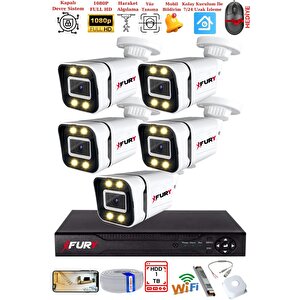 5 Kameralı 1080p Görüntü Gece Renkli Full Hd 4 X Ultra Led Gece Renkli Güvenlik Kamerası Seti 1tb