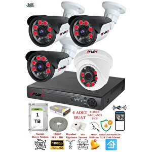 4 Kameralı 5mp 3.6mm Lens 2mp Görüntü 6 Atom Led Gece Görüşlü Fullhd Güvenlik Kamerası 5570di 1 Tb