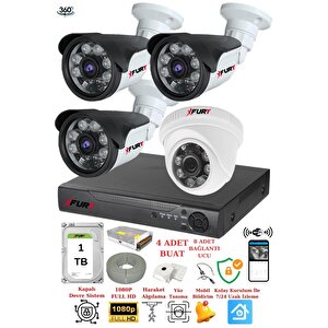 4 Kameralı 5mp 3.6mm Lens 2mp Görüntü 6 Atom Led Gece Görüşlü Fullhd Güvenlik Kamerası 5570di 1 Tb