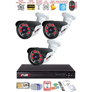 3 Kameralı Gece Görüşlü 1080p 2mp Görüntü Full Hd Atom Led Güvenlik Kamerası Seti 5570 1 Tb