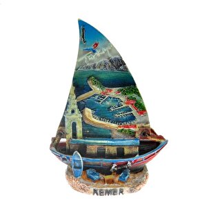 Hdmarketim Antalya Kemer Temalı Dekoratif Polyester Gemi Biblo 5921