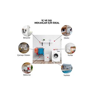 ÇAMAŞIR KURUTMALIK, GALV. ÇELİK, DAYANIKLI, DUVARA MONTE, İÇ VE DIŞ MEKAN, PASLANMAZ 100 CM 6 BORULU