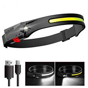 Ps-001 5 Aydınlatma Modlu Cob Led Sensörlü Usb Şarj  Edilebilir Dahili Pilli Kafa Lambası