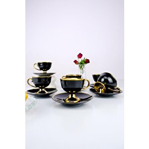 Digithome Porselen 6 Kişilik Yaldızlı Kahve Fincan Takımı 90 Cc Siyah – Kyr-02 C1-1-355