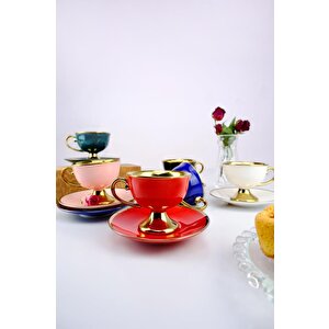 Porselen 6 Kişilik Yaldızlı Kahve Fincan Takımı 90 Cc Çok Renkli – Kyr-01 C1-1-355