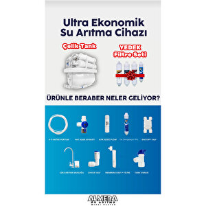 Dijital Tds Ekranlı Ekstra Mineralli Çelik Tanklı Su Arıtma Cihazı + Lg Chem Yedek Filtre Seti