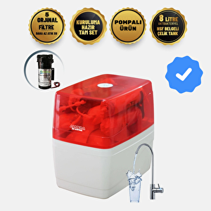 Pompalı Seri Su Arıtma Cihazı 10 Aşamalı Ekstra Ph Alkali Mineral Eklentili Çelik Tanklı