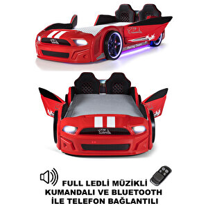 Kırmızı Arabalı Yatak Kapıları Açılan Mustang Full Ledli Kumandalı Ve Müzikli