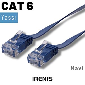 Irenis 3 Metre Cat6 Kablo Yassı Ethernet Network Lan Ağ İnternet Kablosu Mavi