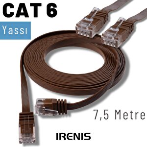 Irenis 7,5 Metre Cat6 Kablo Yassı Ethernet Network Lan Ağ İnternet Kablosu Kahverengi