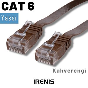 Irenis 7,5 Metre Cat6 Kablo Yassı Ethernet Network Lan Ağ İnternet Kablosu Kahverengi