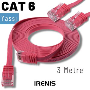 Irenis 3 Metre Cat6 Kablo Yassı Ethernet Network Lan Ağ İnternet Kablosu Fuşya